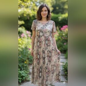 LA CERA...Floral Long Cream Maxi Dress (120)